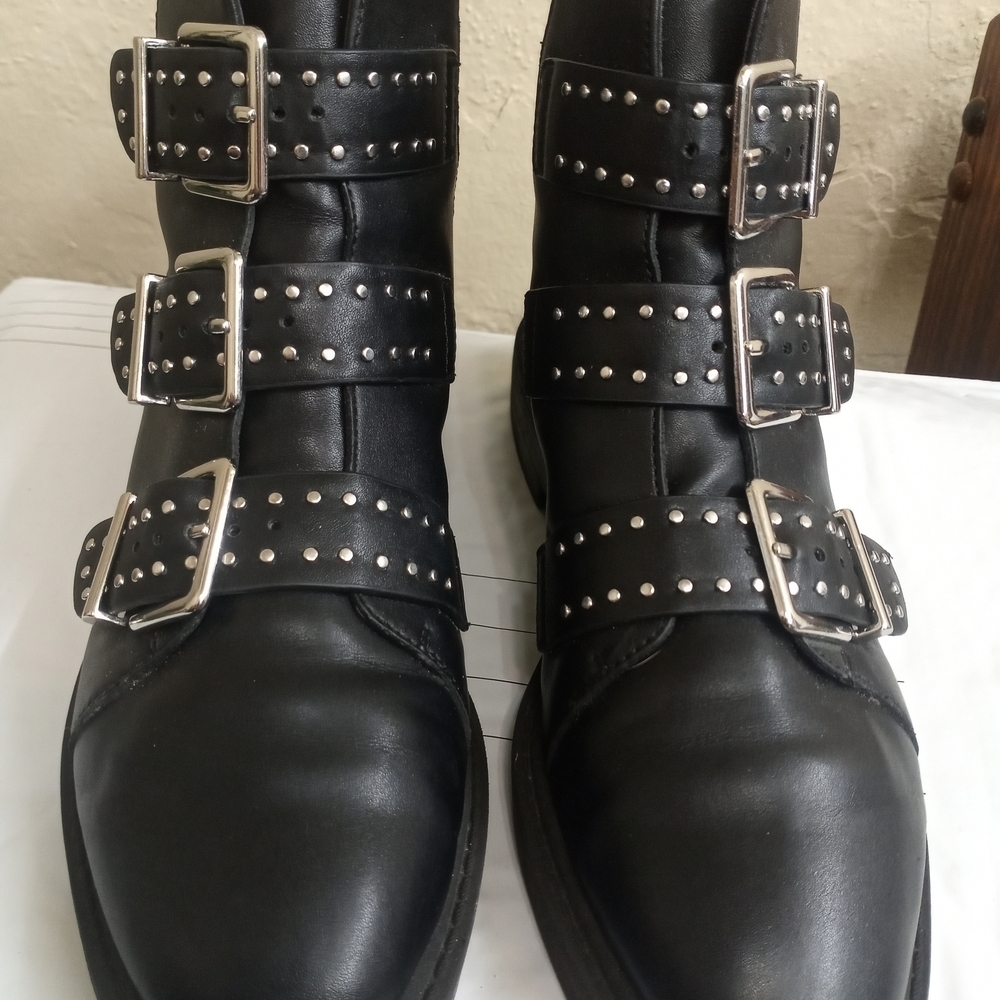Urban Outfitters Black Studded Buckle Boots
